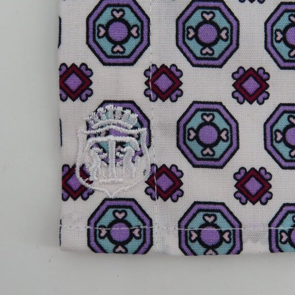 Talbots Womens 10 Non Iron Purple Blue Geometric Collar Button Shirt Top Blouse - Picture 4 of 10